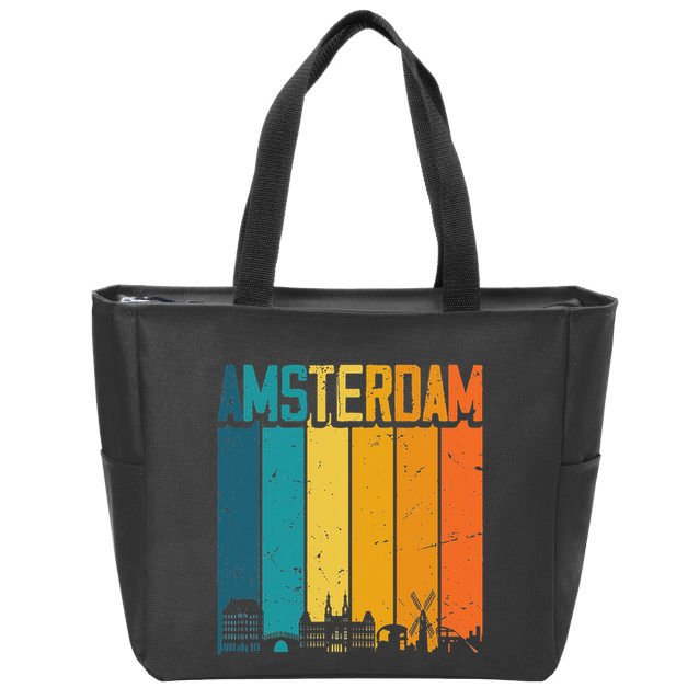 Amsterdam Netherlands Retro Vintage Sunset Skyline Dutch Zip Tote Bag