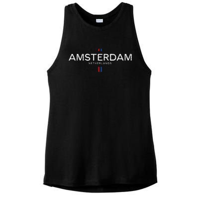 Amsterdam Netherlands Retro Vintage Ladies PosiCharge Tri-Blend Wicking Tank