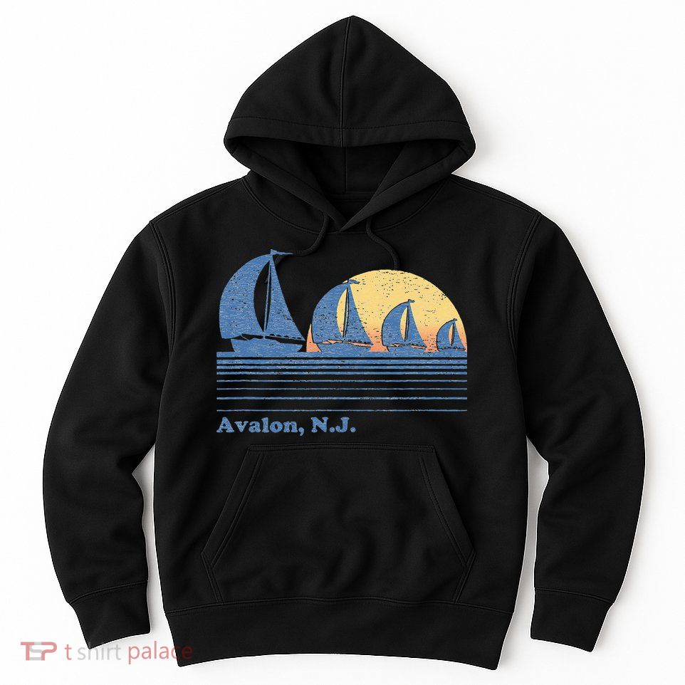 Avalon NJ Sailboat Vintage 80s Sunset Hoodie