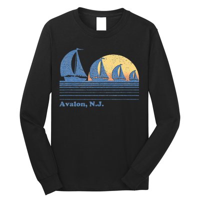 Avalon NJ Sailboat Vintage 80s Sunset Long Sleeve Shirt