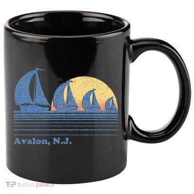 Avalon NJ Sailboat Vintage 80s Sunset 11oz C Handle Ceramic Mug