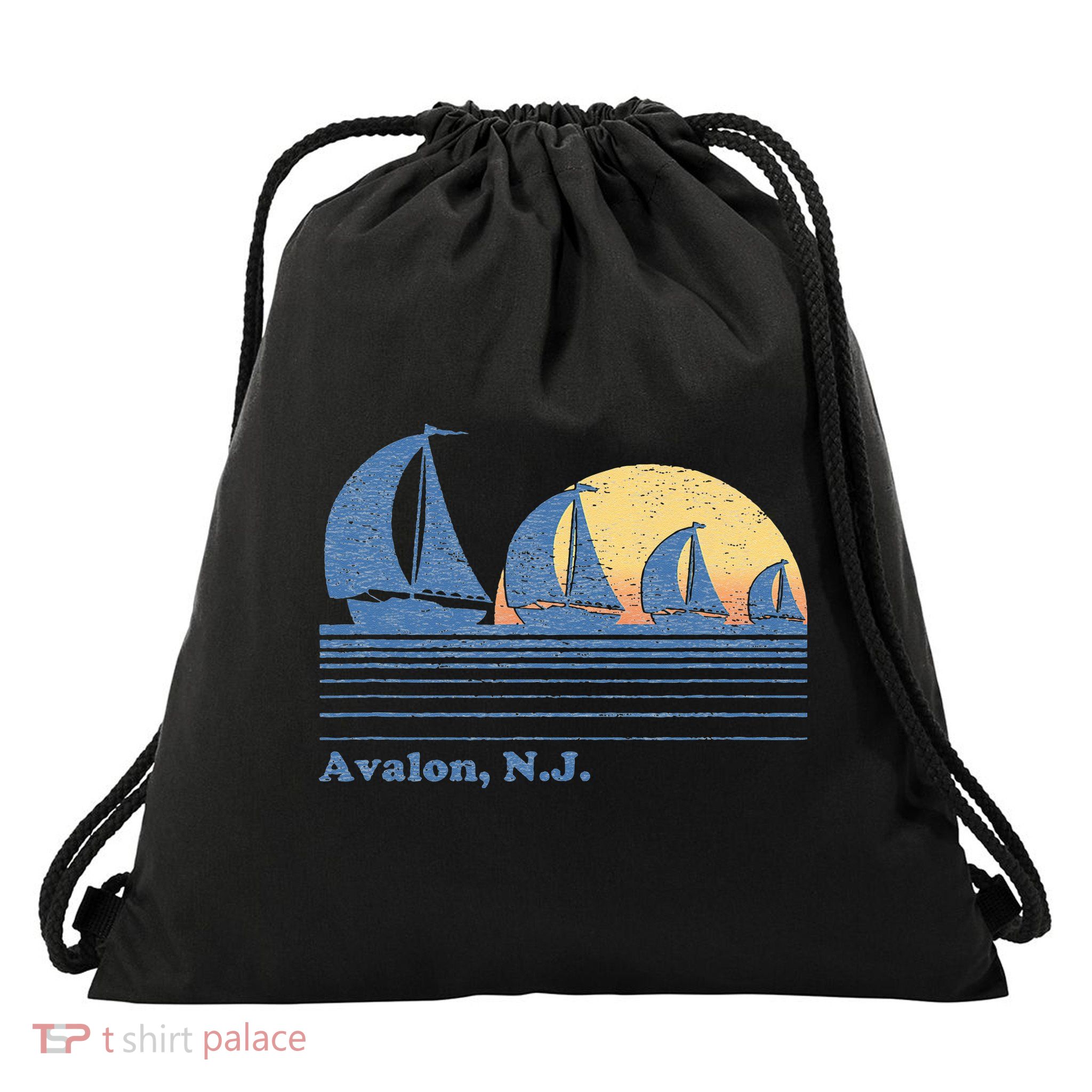 Avalon NJ Sailboat Vintage 80s Sunset Drawstring Bag