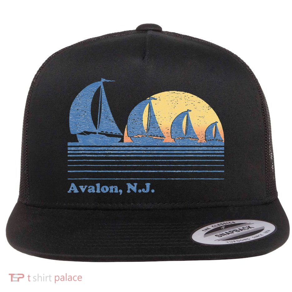 Avalon NJ Sailboat Vintage 80s Sunset Flatbill Hat