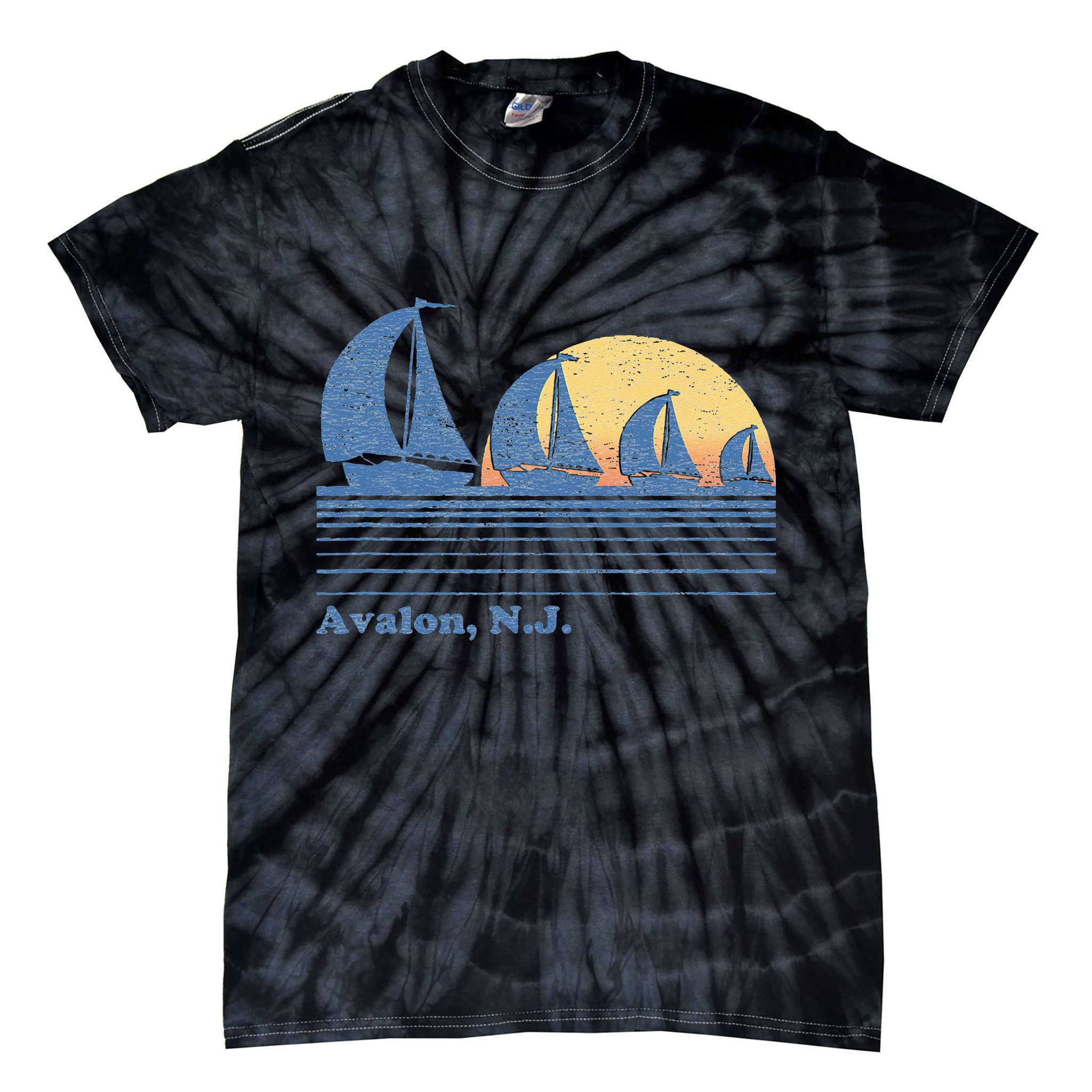 Avalon NJ Sailboat Vintage 80s Sunset Tie-Dye T-Shirt