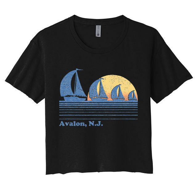 Avalon NJ Sailboat Vintage 80s Sunset Crop Top
