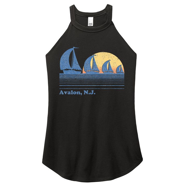 Avalon NJ Sailboat Vintage 80s Sunset Women's Perfect Tri Rocker Tank