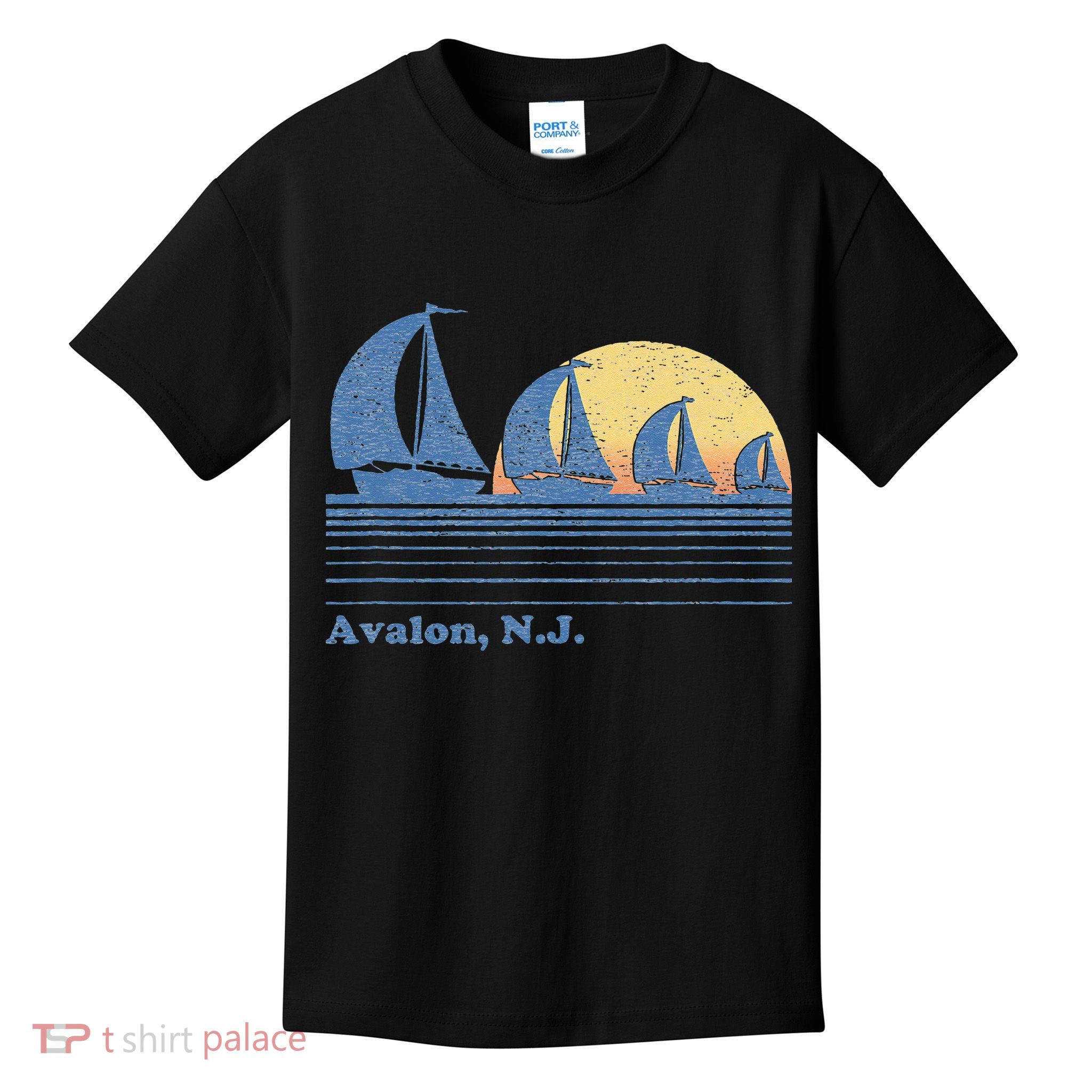 Avalon NJ Sailboat Vintage 80s Sunset Kids T-Shirt