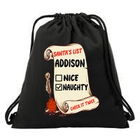 Addison Name Santa Naughty Nice List Funny Xmas Cute Meaningful Gift Drawstring Bag