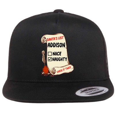 Addison Name Santa Naughty Nice List Funny Xmas Cute Meaningful Gift Flatbill Hat