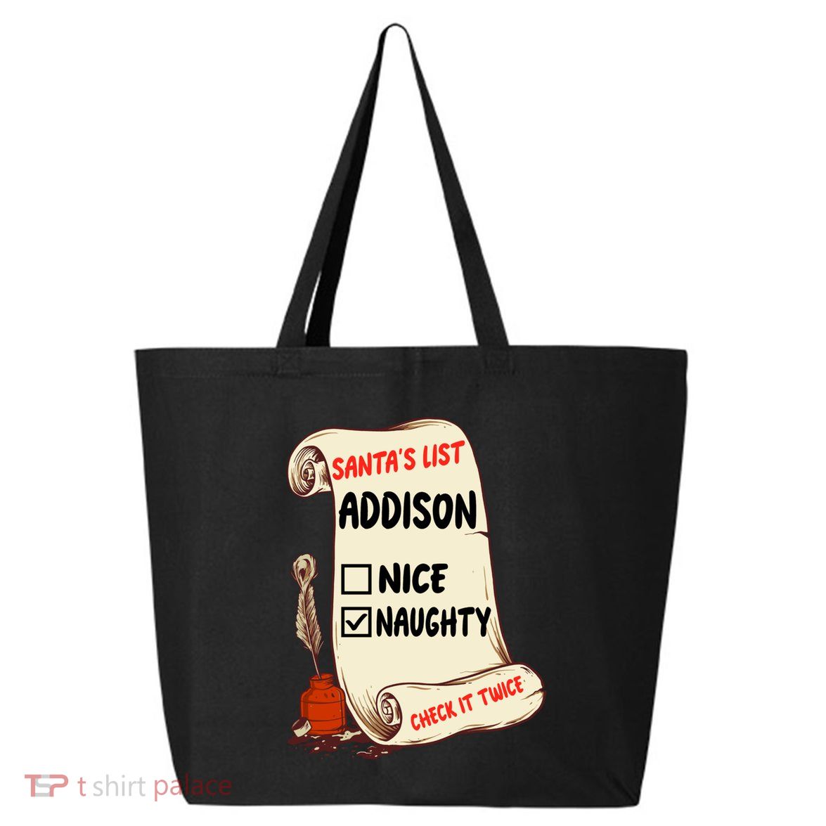 Addison Name Santa Naughty Nice List Funny Xmas Cute Meaningful Gift 25L Jumbo Tote