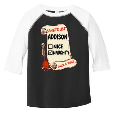 Addison Name Santa Naughty Nice List Funny Xmas Cute Meaningful Gift Toddler Fine Jersey T-Shirt