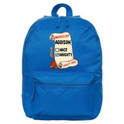 Addison Name Santa Naughty Nice List Funny Xmas Cute Meaningful Gift 16 in Basic Backpack