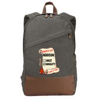 Addison Name Santa Naughty Nice List Funny Xmas Cute Meaningful Gift Cotton Canvas Backpack