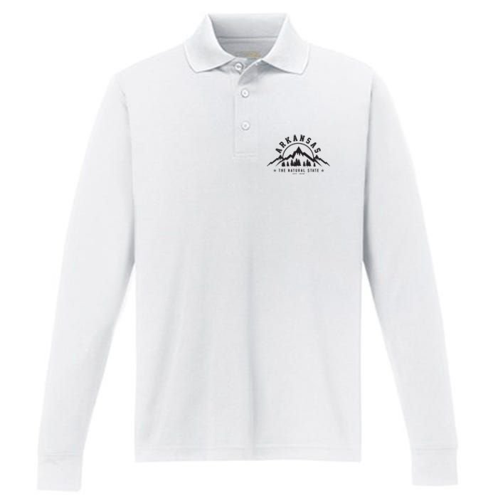 Arkansas Natural State Est 1836 Mountains Nature Gift Performance Long Sleeve Polo