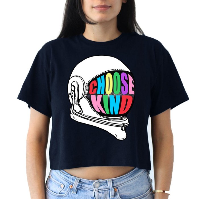 Anti-Bullying Choose Kind Astronaut Helmet Women's Crop Top Tee