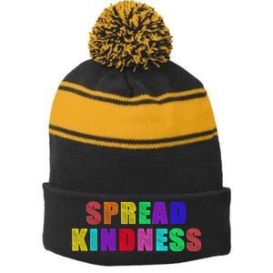 Anti-Bullying Spread Kindness Love Peace Stripe Pom Pom Beanie