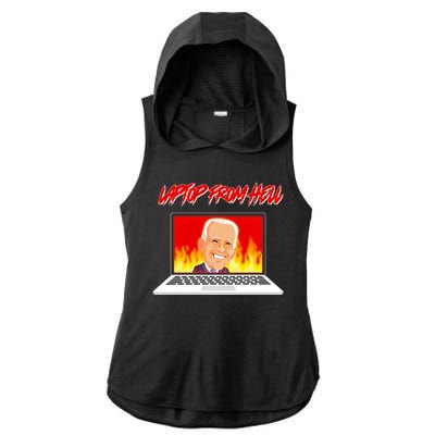 Anti Joe Biden Laptop From Hell Ladies PosiCharge Tri-Blend Wicking Draft Hoodie Tank