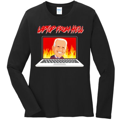 Anti Joe Biden Laptop From Hell Ladies Long Sleeve Shirt