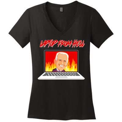 Anti Joe Biden Laptop From Hell Women's V-Neck T-Shirt