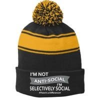 Anti-Social Funny Sarcastic Meme Stripe Pom Pom Beanie