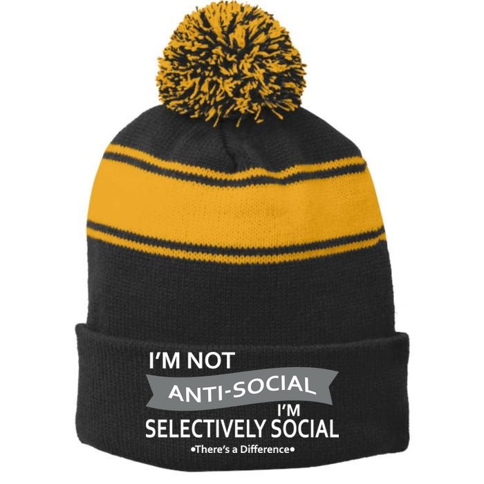 Anti-Social Funny Sarcastic Meme Stripe Pom Pom Beanie