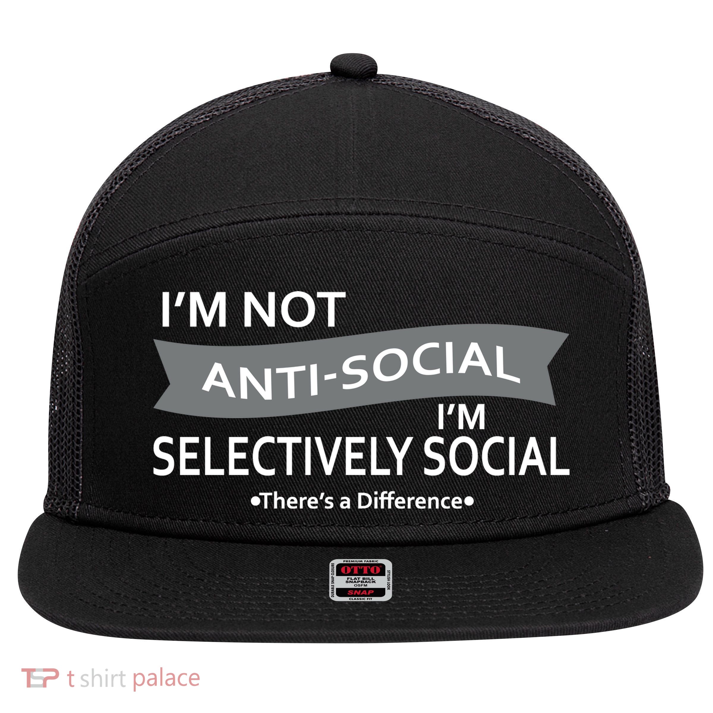 Anti-Social Funny Sarcastic Meme 7 Panel Mesh Trucker Snapback Hat