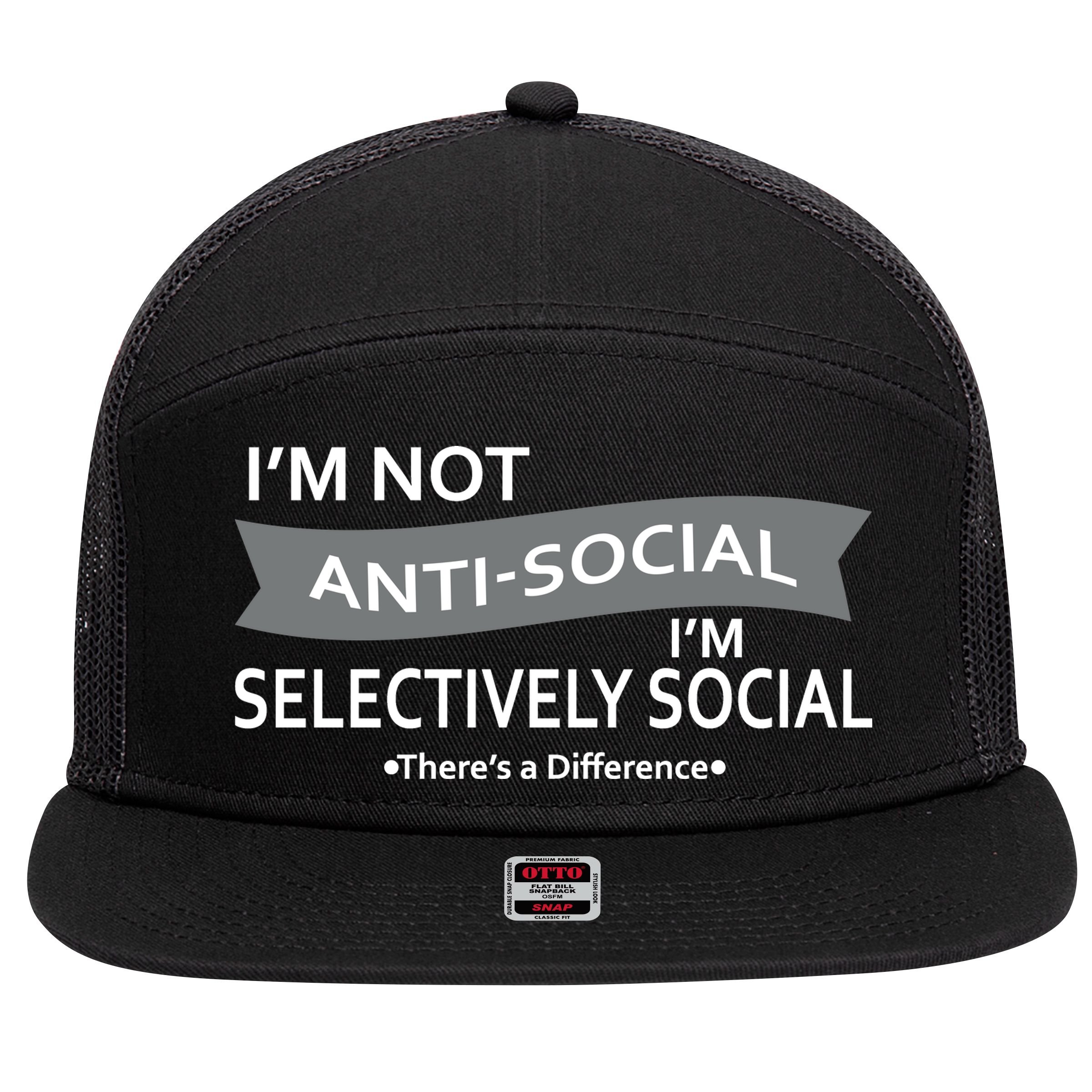 Anti-Social Funny Sarcastic Meme 7 Panel Mesh Trucker Snapback Hat