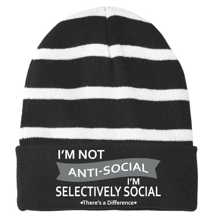 Anti-Social Funny Sarcastic Meme Striped Beanie with Solid Band