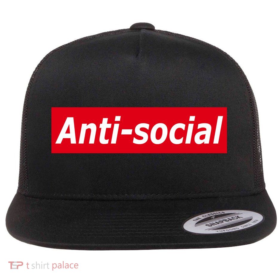 Anti-Social Red Box Logo Flat Bill Trucker Hat