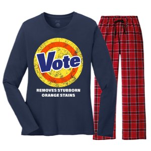 Anti-Trump Vote Removes Stubborn Orange Stains Funny Women's Long Sleeve Flannel Pajama Set 