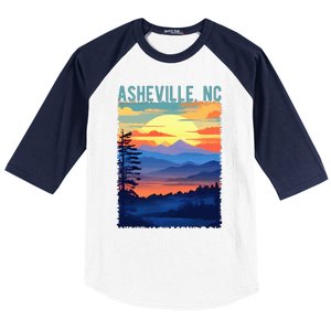 Asheville Nc Usa Mountain Scenic Sunset Style Baseball Sleeve Shirt