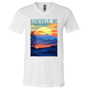 Asheville Nc Usa Mountain Scenic Sunset Style V-Neck T-Shirt