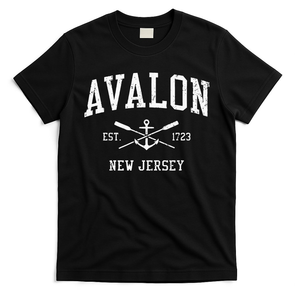 Avalon NJ Vintage Crossed Oars & Boat Anchor Sports T-Shirt
