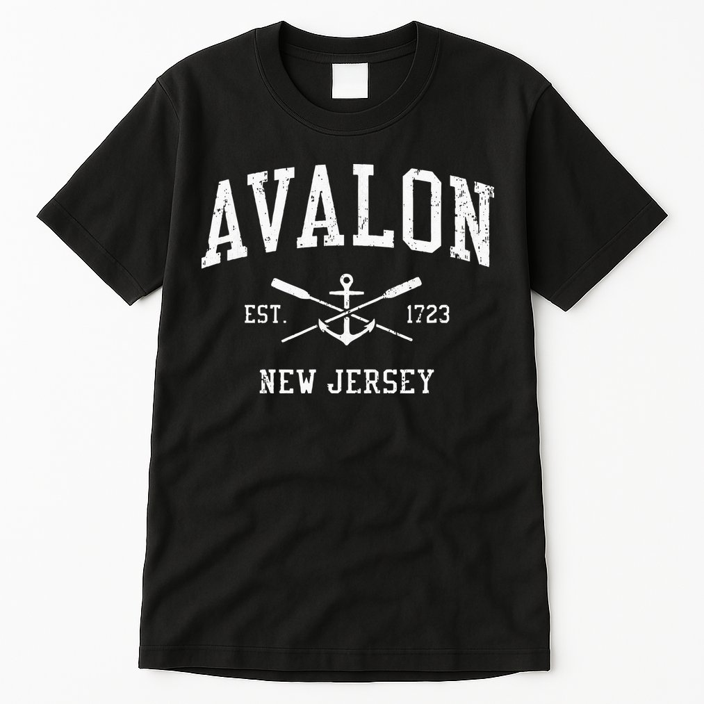 Avalon NJ Vintage Crossed Oars & Boat Anchor Sports Tall T-Shirt