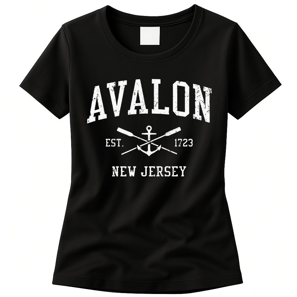 Avalon NJ Vintage Crossed Oars & Boat Anchor Sports Womens T-Shirt