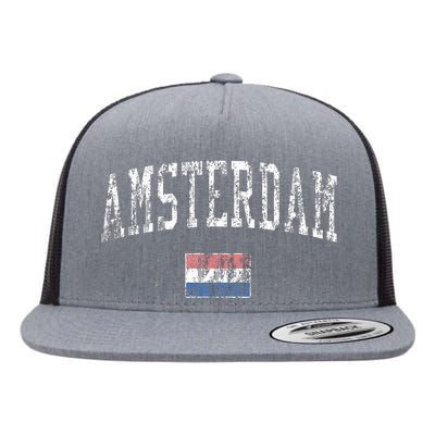 Amsterdam Netherlands Vintage Sports Flat Bill Trucker Hat