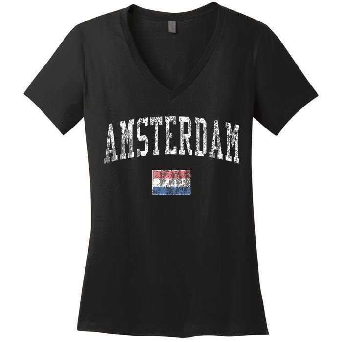 Amsterdam Netherlands Vintage Sports Women's V-Neck T-Shirt