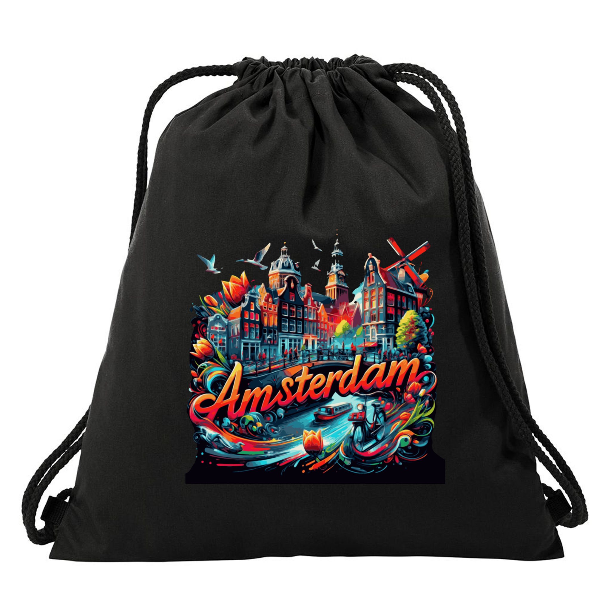Amsterdam Netherlands Windmills Holland Drawstring Bag