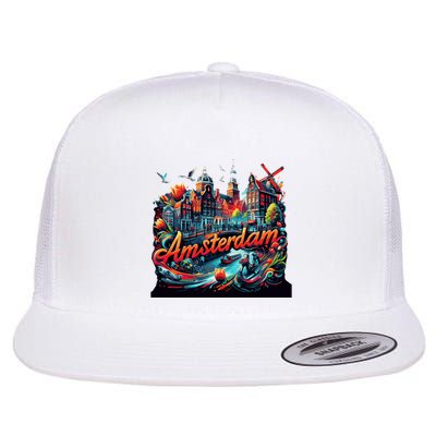 Amsterdam Netherlands Windmills Holland Flat Bill Trucker Hat