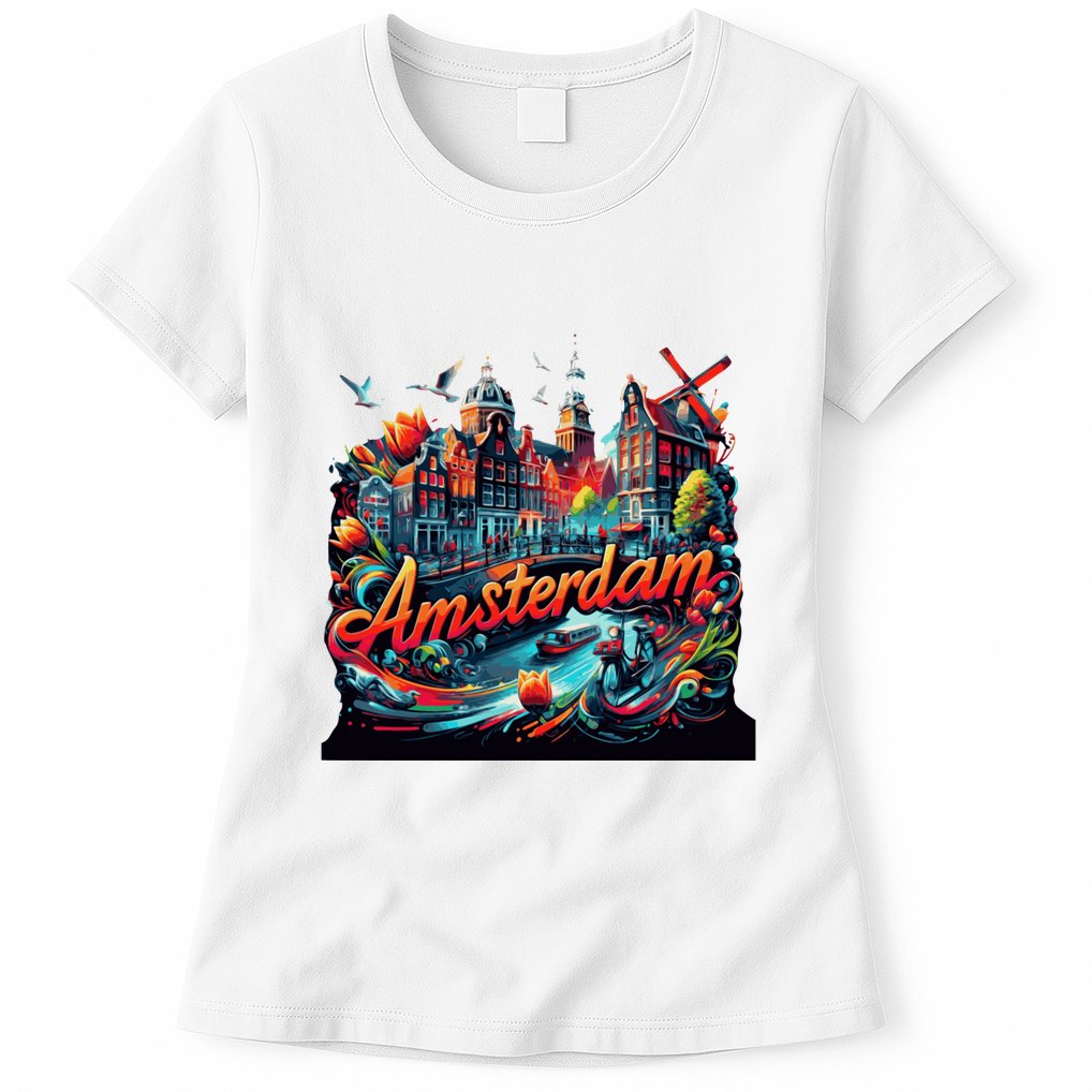 Amsterdam Netherlands Windmills Holland Womens T-Shirt