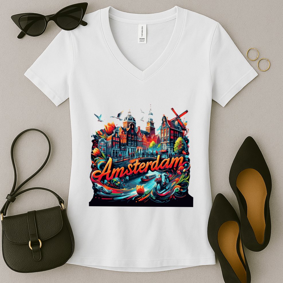 Amsterdam Netherlands Windmills Holland Women's V-Neck T-Shirt