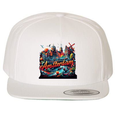 Amsterdam Netherlands Windmills Holland Wool Snapback Cap
