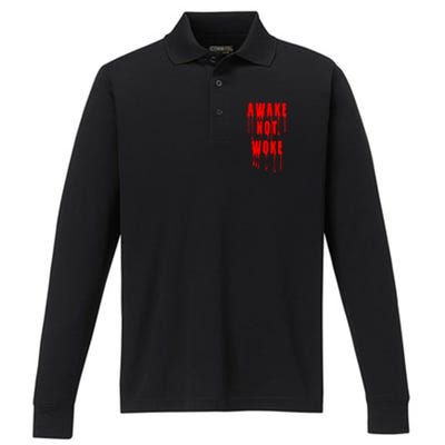 Awake Not Woke Patriotic American Pride Bloody Performance Long Sleeve Polo