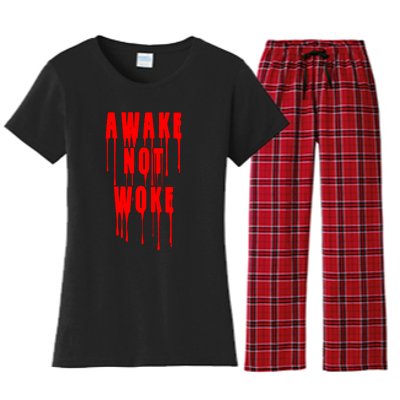 Awake Not Woke Patriotic American Pride Bloody Women's Flannel Pajama Set