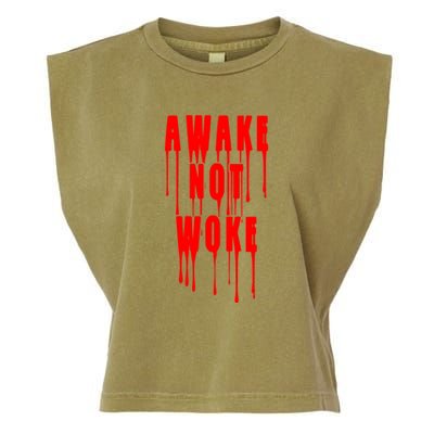 Awake Not Woke Patriotic American Pride Bloody Garment-Dyed Women's Muscle Tee