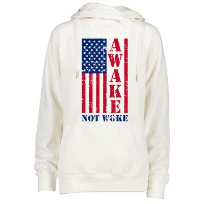 Awake Not Woke Womens Funnel Neck Pullover Hood