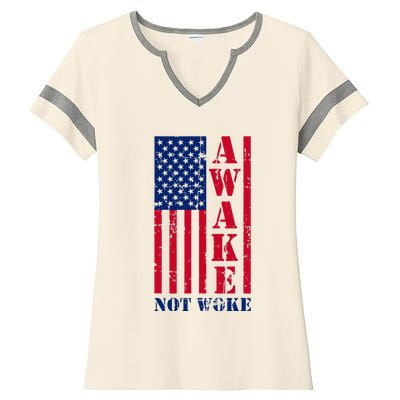 Awake Not Woke Ladies Halftime Notch Neck Tee