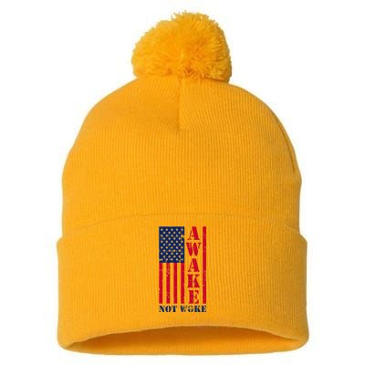 Awake Not Woke Pom Pom 12in Knit Beanie