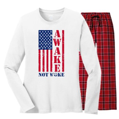 Awake Not Woke Women's Long Sleeve Flannel Pajama Set 