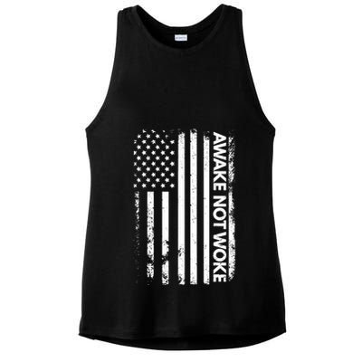Awake Not Woke American Flag Free Speech Ladies PosiCharge Tri-Blend Wicking Tank